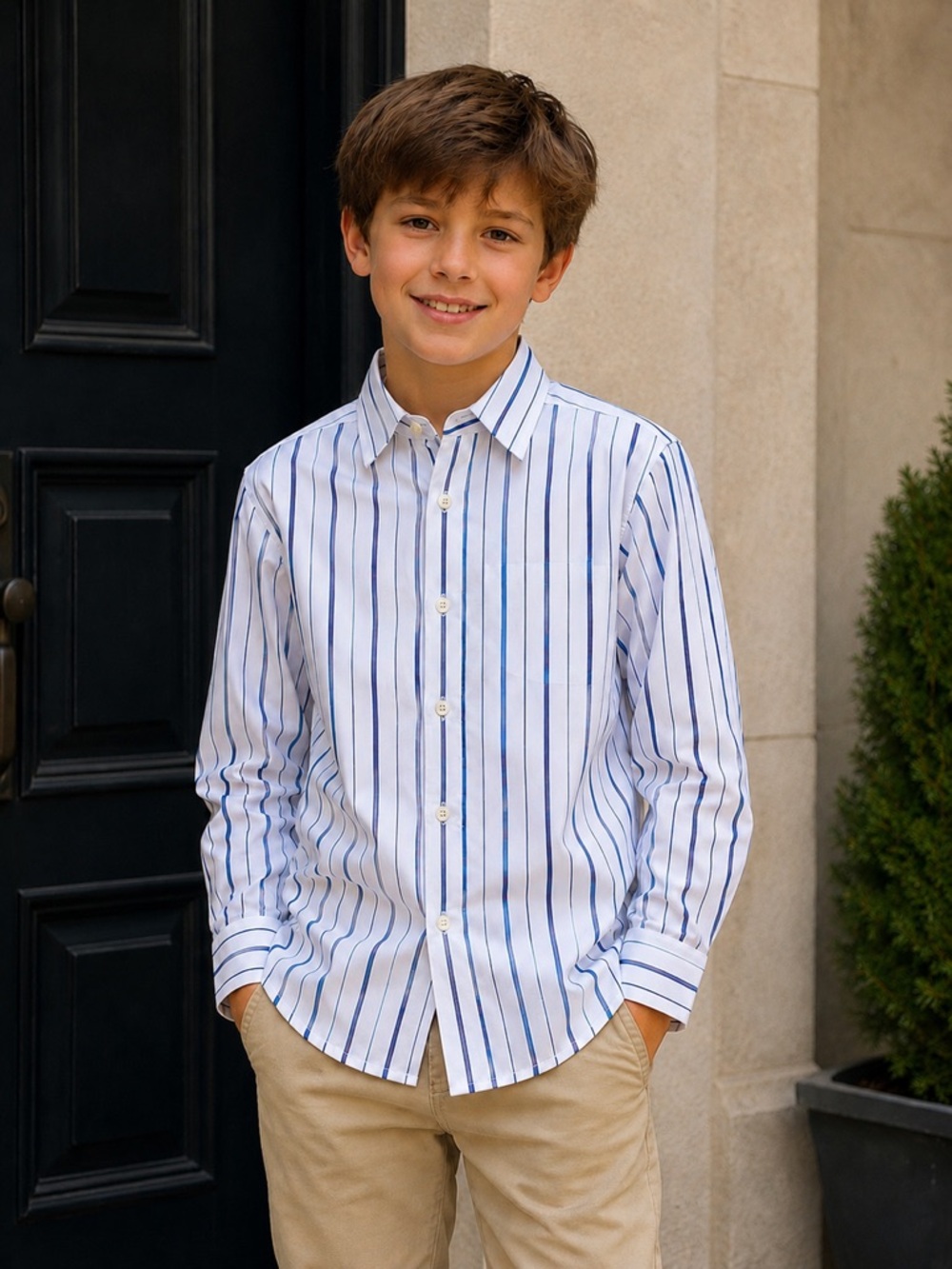 Class Club - Boy's Blue Striped Button Up Shirt - Size: 12 (NWOT)